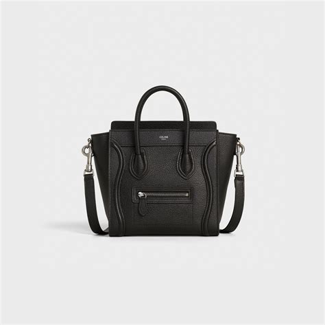 celine nano black drummed leather|Celine Luggage Nano Black in Drummed Calfskin with .